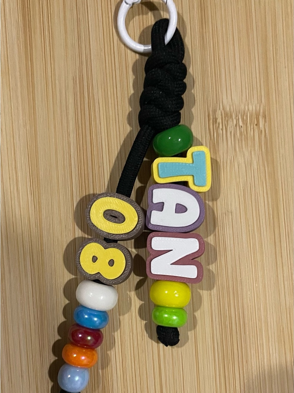Personalized Kids Keychain Charm with Colorful Beads - Yellow & Purple